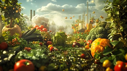 Conceptual of Sustainable Food Production and Environmental Impact