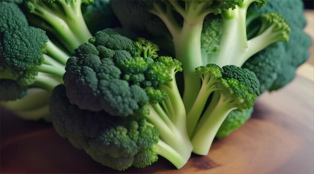 Realistic illustration of fresh broccoli vector on wooden board.