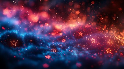 The US flag envisioned as a constellation of floating stars and stripes, with each element casting light in a dark virtual space.