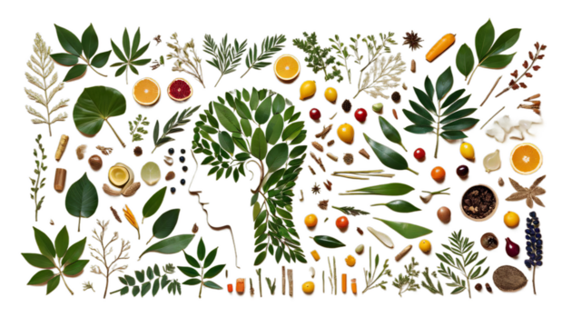 nature elements made image person ad conceptual s out calming graphic woman meditation mental health brain dream healing well-being transformation leaves growth wellness calm tree meditative