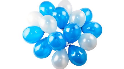 Bunch of blue latex white round balloons composition for birthday isolated on transparent background 