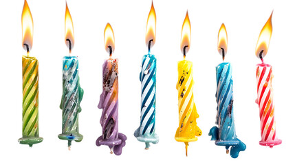 Burned birthday candles isolated on transparent background