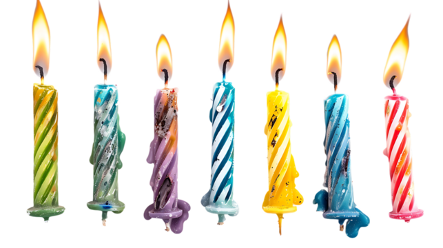 Burned birthday candles isolated on transparent background