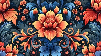 Floral motifs integrated into ornamental shapes seamless design