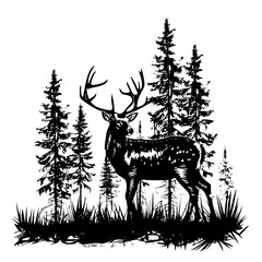 Deer Hunting, Pine Tree Forest svg, Hunting Monogram Frame, Deer in the Forest svg, Deer Cut Files For Cricut, Deer Clipart, Forest Svg, Wilderness Svg, Forest Bundle svg, Deer Head Svg, Woodland Scen