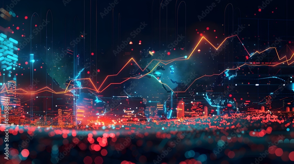 Poster dynamic motion graphic animation depicting the correlation between global events and index movements