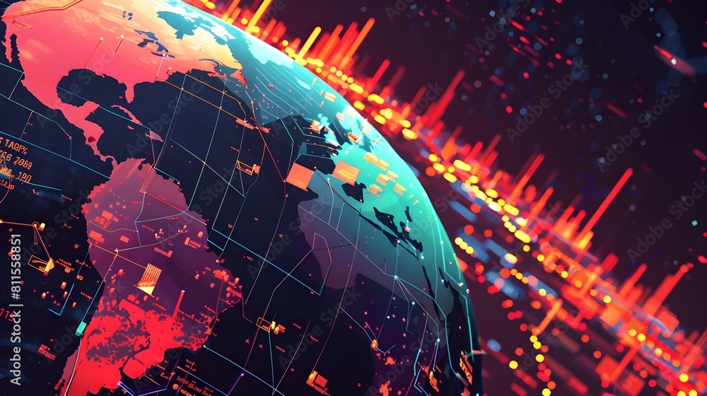 Poster dynamic motion graphic animation illustrating global events impact on index movements