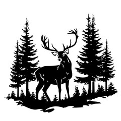Deer Hunting, Pine Tree Forest svg, Hunting Monogram Frame, Deer in the Forest svg, Deer Cut Files For Cricut, Deer Clipart, Forest Svg, Wilderness Svg, Forest Bundle svg, Deer Head Svg, Woodland Scen