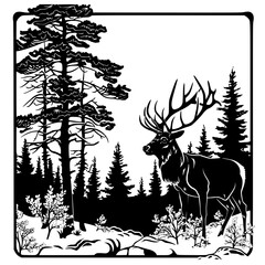 Deer Hunting, Pine Tree Forest svg, Hunting Monogram Frame, Deer in the Forest svg, Deer Cut Files For Cricut, Deer Clipart, Forest Svg, Wilderness Svg, Forest Bundle svg, Deer Head Svg, Woodland Scen