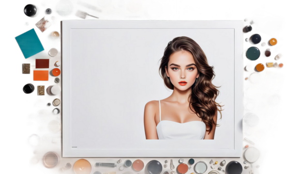 the poster art girl style beautiful contemporary portrait face twin 2 colours modern computer illustration photo design eye lip mix blue red lilac purple circle 70s bright artistic background desire