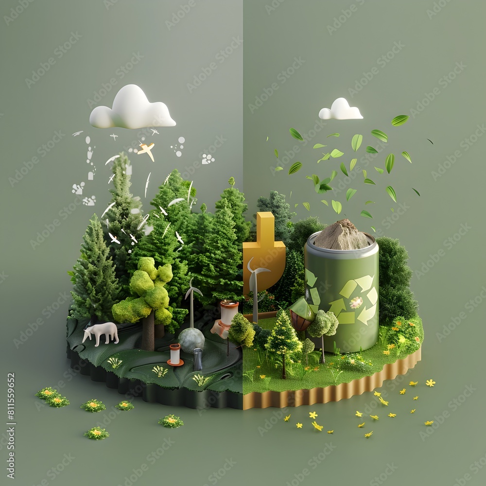 Poster eco friendly product comparison graphic with nature elements in 3d render