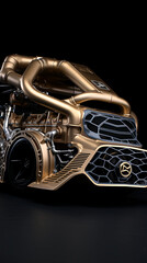 A gold car with a black background