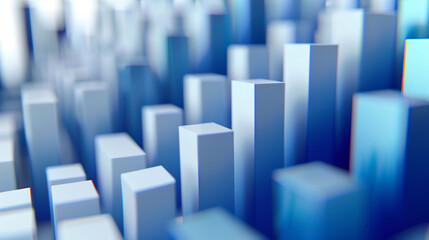 Bar chart data analysis concept 3D rendering, economic stock market growth or fall concept illustration