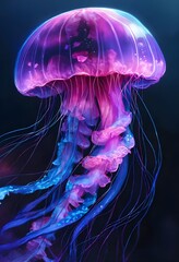 Jellyfish glowing, blue, pink, purple, 8k, stunning intricate details, by artgerm