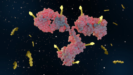 3d rendering of Antibody drug conjugates (ADCs) are targeted medicines that deliver chemotherapy agents to cancer cells