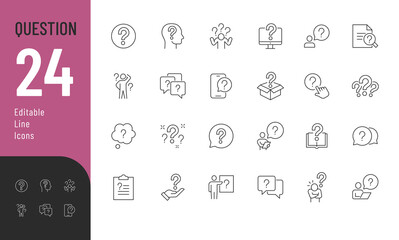 Question Editable Icons set. Vector illustration in modern thin line style of trouble related icons: problem, ask, confusion, and more. Pictograms and infographics for mobile apps.