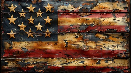 The US flag reimagined as a weathered sailcloth, with stitched stars and stripe patterns weathered by the sea.