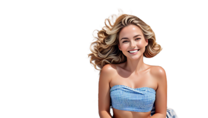focus smiling beach soft smile 40s woman serene background brunette blond female ocean coastal tranquil happiness summer vacation leisure casual clothes middle-aged sand beauty people sea person