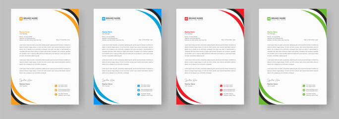 Modern creative letterhead template with yellow, blue, green and red color layout. Company stationery design, letterhead, letter head, Business letterhead design