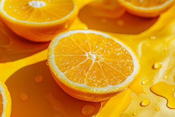 Fototapeta premium A close up of orange slices with water droplets.