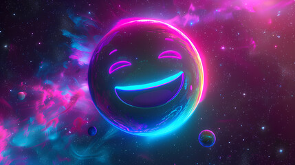 big neon colored emoji planet