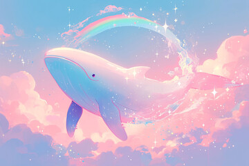 Fototapeta premium Whale illustration from fantasy fairy tale, World Oceans Day concept illustration