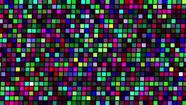Colorful square pixels pattern on plain black background