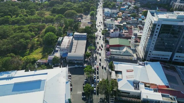 City Traffic Road In Alabang, Las Piñas, Metro Manila, Philippines - Aerial Drone Shot