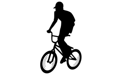 Naklejka premium silhouette of boy showing off freestyle trick with bicycle