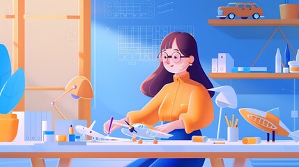 Obraz premium Woman fully engaged in the immersive hobby of model building
