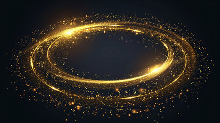 Golden circle frame with glitter effect, abstract magic light effect design element