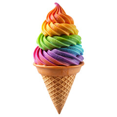 Rainbow ice cream cone, isolated, without light and shadow, on a white background.