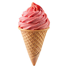 Strawberry ice cream cone, isolated, without light and shadow, on a white background.