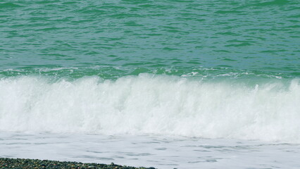 Waves Crushing In To Shore. Amazing Sea Surf Washing Tropical Scenic Shoreline. Slow motion.