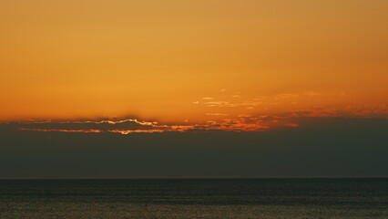 Concept - Vacation And Relax. Sea Surface At Sunset. Summer Landscape. Orange Sea At Sunset. Still.