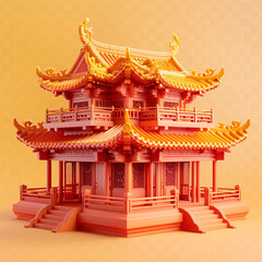 Obraz premium 3D rendering illustration of ancient Chinese architecture, Chinese style loft elements made of glass