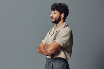 Portrait man beard happy casual isolated background expression adult attractive handsome face...