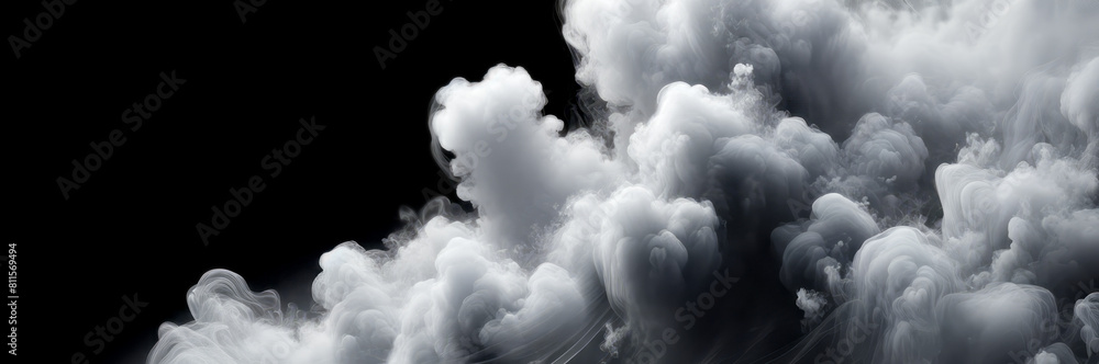 Poster swirling white clouds on a black background, abstract and creative with a dreamy concept. generative