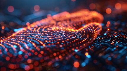 Future digital processing of technology biometric fingerprint scanner, concept of digital program monitoring and security scanning