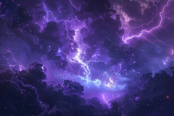 Purple lightning in the night sky. Abstract background.