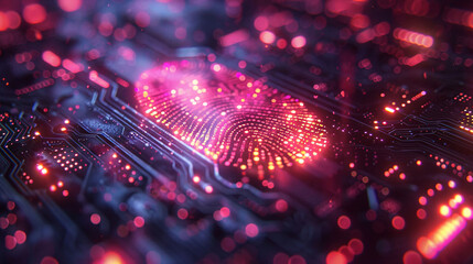 Future digital processing of technology biometric fingerprint scanner, concept of digital program monitoring and security scanning