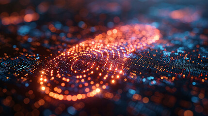 Future digital processing of technology biometric fingerprint scanner, concept of digital program monitoring and security scanning