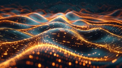 Futuristic technology background of digital glowing waves and network system hyper realistic 