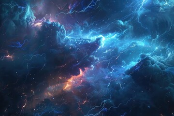 Abstract background of the night sky with lightning.
