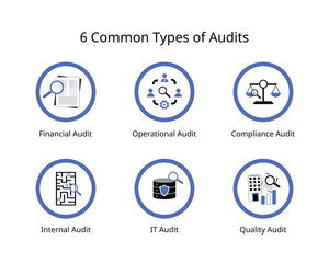 6 common types of audits, financial audits, operational, compliance, internal, IT , quality audits