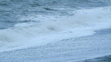 Vitality Of Blue Energy And Dark Water. Huge Sea Waves Crash Powerfully In Storm. Static.