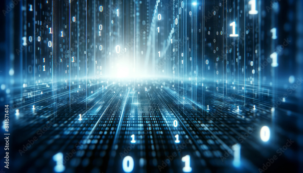 Aufkleber A digital background with binary code, blue tones concept of data, cyber security. Generative AI