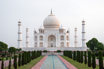 Taj Mahal in Agra (India) frontal symmetric view