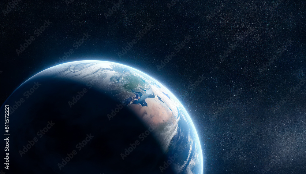 Poster planet earth from space on a starry background, illustrating the concept of global connectivity. gen