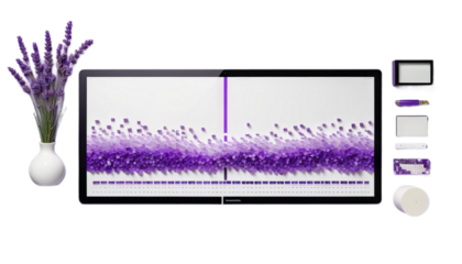 panoramic minimalistic stream display hues lavender vibrant code flowing digital monochromatic lavandula hue technology datum cyber cyberspace programming computer binary encryption software hacking